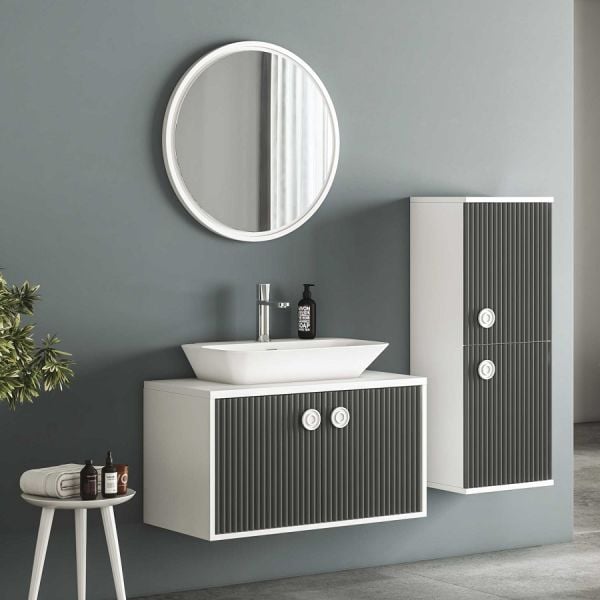 Fym Duru 85 cm Banyo Dolabı Antrasit Beyaz