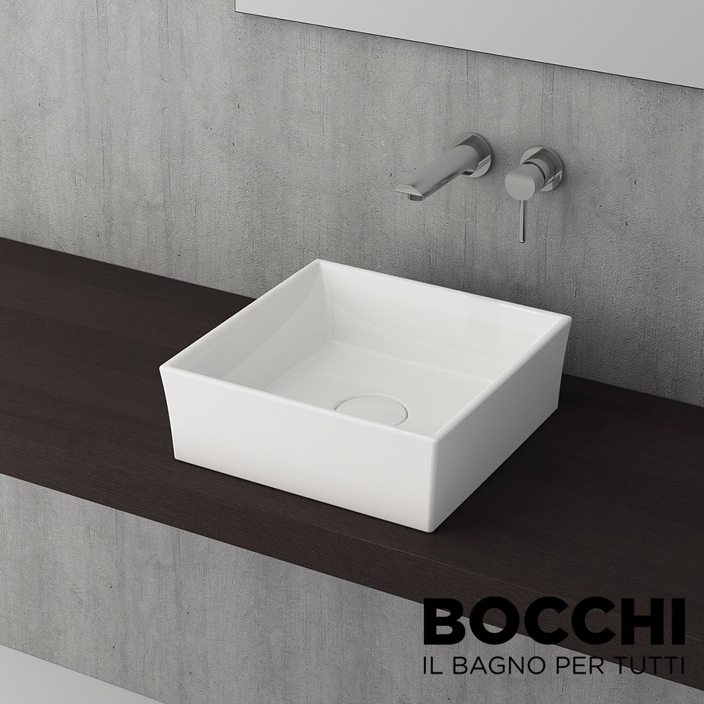 BOCCHI Vessel Kare Tezgah Üstü Lavabo 38 cm, Parlak Beyaz