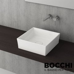 BOCCHI Vessel Kare Tezgah Üstü Lavabo 38 cm, Parlak Beyaz