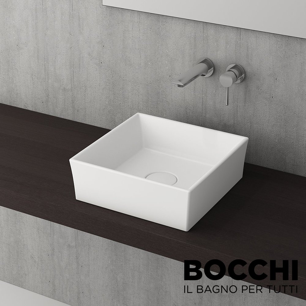 BOCCHI Vessel Kare Tezgah Üstü Lavabo 38 cm, Mat Beyaz