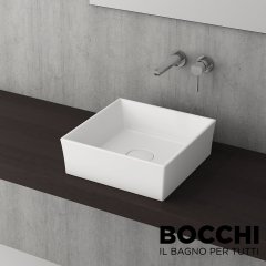 BOCCHI Vessel Kare Tezgah Üstü Lavabo 38 cm, Mat Beyaz