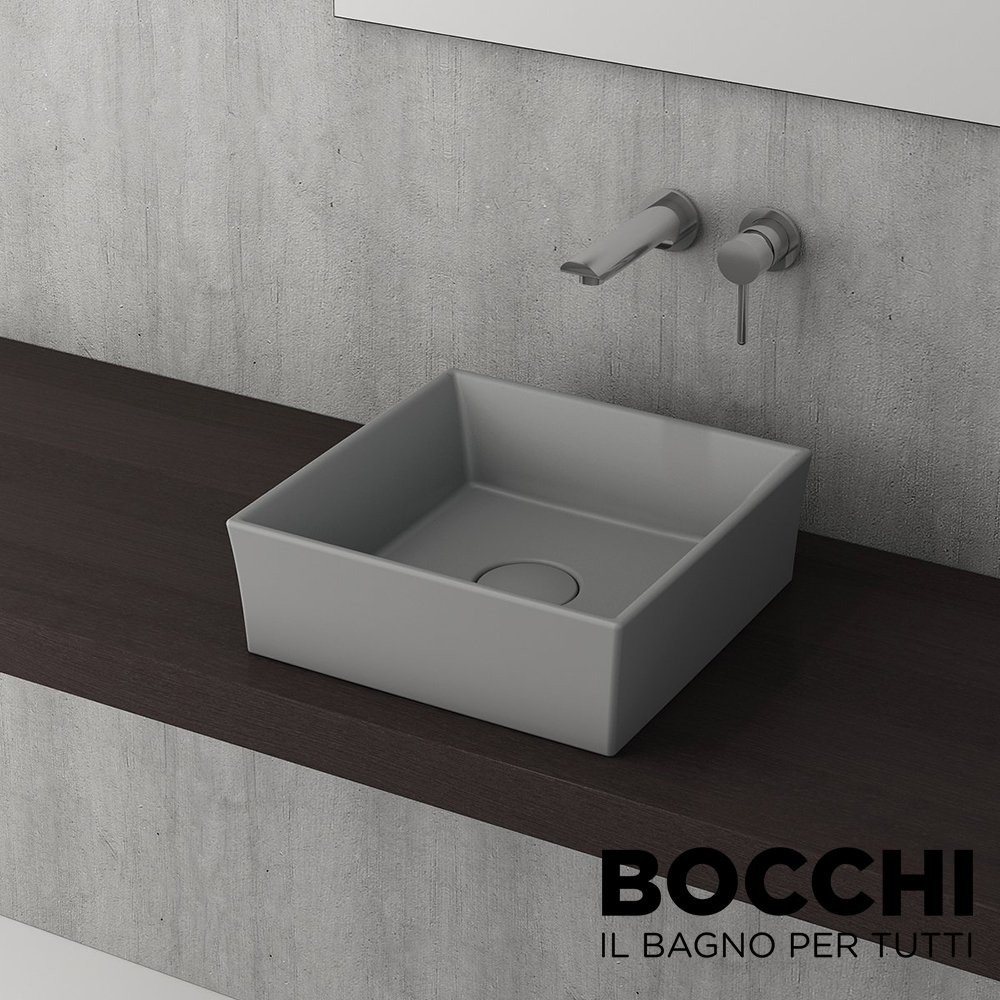 BOCCHI Vessel Kare Tezgah Üstü Lavabo 38 cm, Mat Gri
