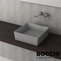 BOCCHI Vessel Kare Tezgah Üstü Lavabo 38 cm, Mat Gri