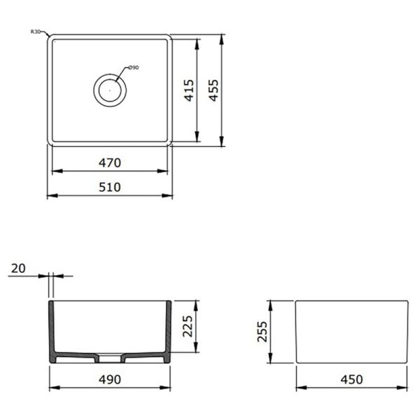 BOCCHİ Lavello Mutfak Eviyesi 50 cm Mat Gri