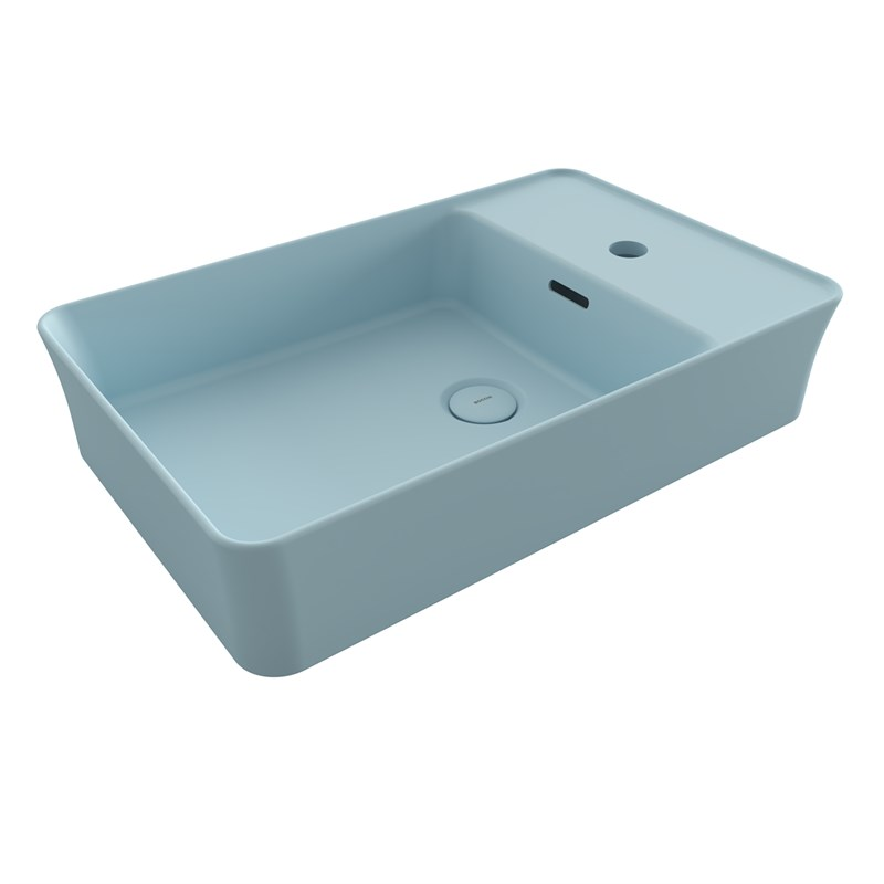 BOCCHI Slim Line Dikdörtgen Tezgah Üstü Lavabo 60 cm, Mat Buz Mavisi
