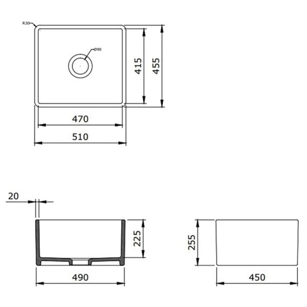 BOCCHİ Lavello Mutfak Eviyesi 50 cm Parlak Bisküvi