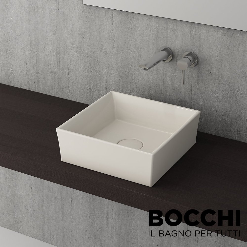 BOCCHI Vessel Kare Tezgah Üstü Lavabo 38 cm, Parlak Bisküvi