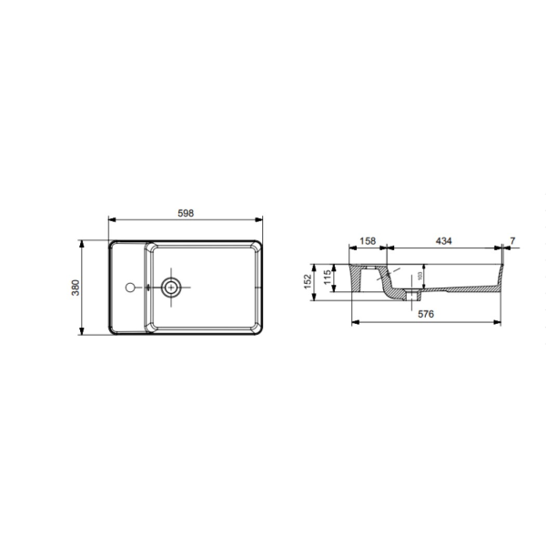 BOCCHI Slim Line Dikdörtgen Tezgah Üstü Lavabo 60 cm, Parlak Siyah