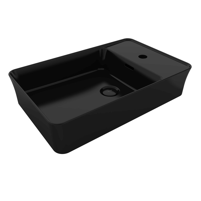 BOCCHI Slim Line Dikdörtgen Tezgah Üstü Lavabo 60 cm, Parlak Siyah