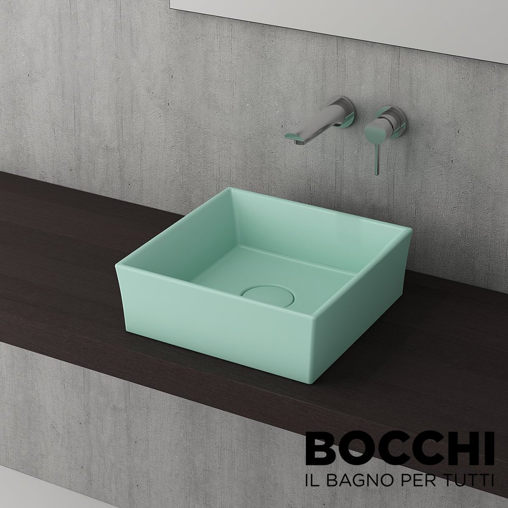 BOCCHI Vessel Kare Tezgah Üstü Lavabo 38 cm, Mat Mint Yeşil