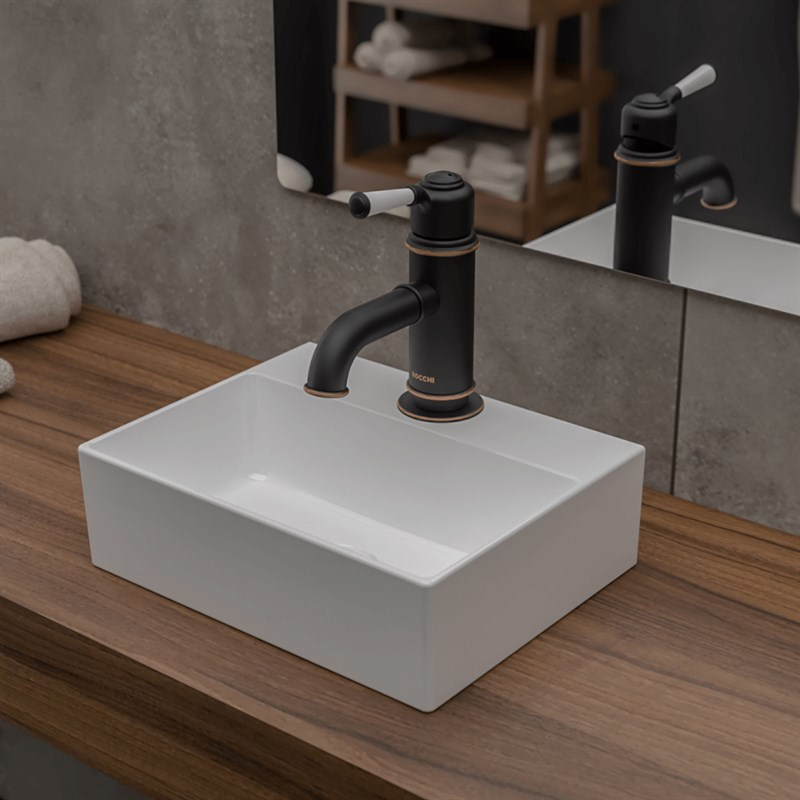 BOCCHI Slim Line Dikdörtgen Tezgah Üstü Lavabo 30 cm, Parlak Beyaz