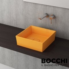 BOCCHI Vessel Kare Tezgah Üstü Lavabo 38 cm, Mandalina Sarısı