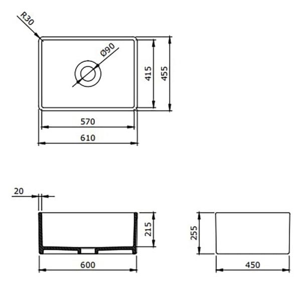 BOCCHİ Lavello Mutfak Eviyesi 60 cm Mat Gri