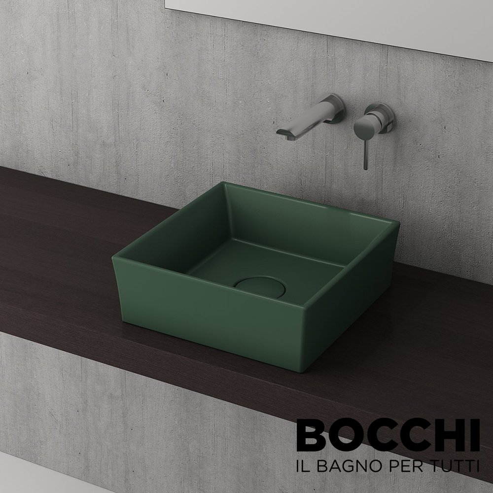 BOCCHI Vessel Kare Tezgah Üstü Lavabo 38 cm, Mat Yeşil