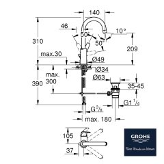 Grohe Bauflow Tek Kumandalı Lavabo Bataryası 1/2 L-Boyut