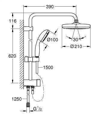 Grohe Tempesta 210 Duvara Monte Duş Sistemi