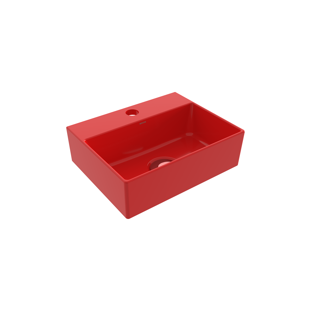BOCCHI Slim Line Dikdörtgen Tezgah Üstü Lavabo 30 cm, Parlak Kırmızı