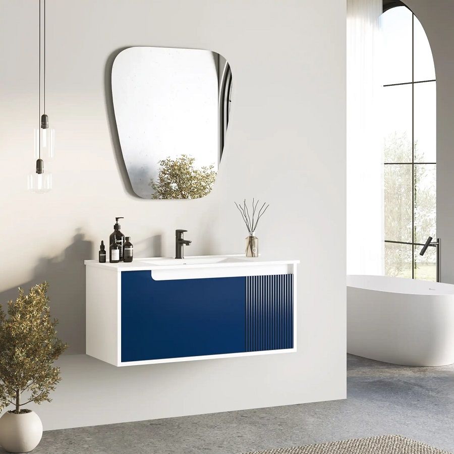 Fym Loft 100 cm Banyo Dolabı Gece Mavisi-Beyaz