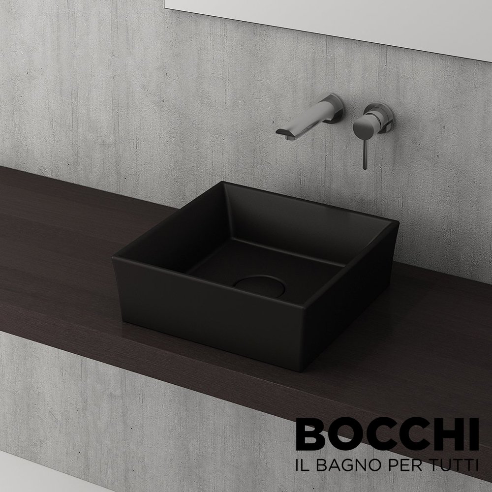 BOCCHI Vessel Kare Tezgah Üstü Lavabo 38 cm, Mat Siyah