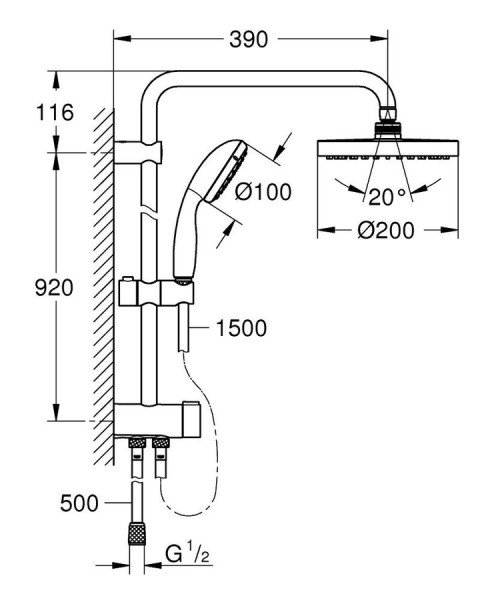 Grohe Tempesta 200 Duvara Monte Duş Sistemi