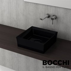 BOCCHI Vessel Kare Tezgah Üstü Lavabo 38 cm, Parlak Siyah