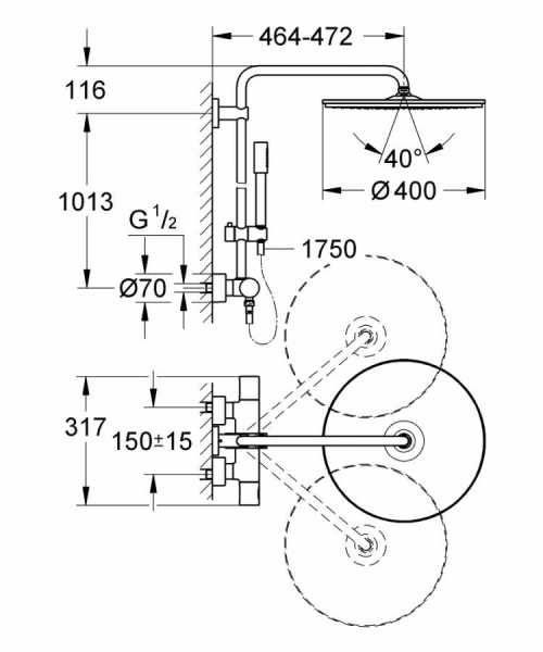Grohe Rainshower System 400 Duvara Monte Duş Bataryalı Duş Sistemi