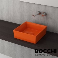 BOCCHI Vessel Kare Tezgah Üstü Lavabo 38 cm, Parlak Turuncu