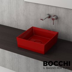 BOCCHI Vessel Kare Tezgah Üstü Lavabo 38 cm, Parlak Kırmızı