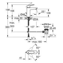 Grohe Bauedge Tek Kumandalı Lavabo Bataryası M-Boyut