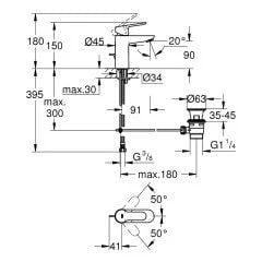 Grohe Bauedge Tek Kumandalı Lavabo Bataryası S-Boyut