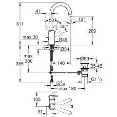 Grohe Bauedge Tek Kumandalı Lavabo Bataryası 1/2 L-Boyut