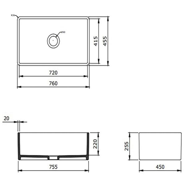 BOCCHİ Lavello Mutfak Eviyesi 76 cm Parlak Siyah