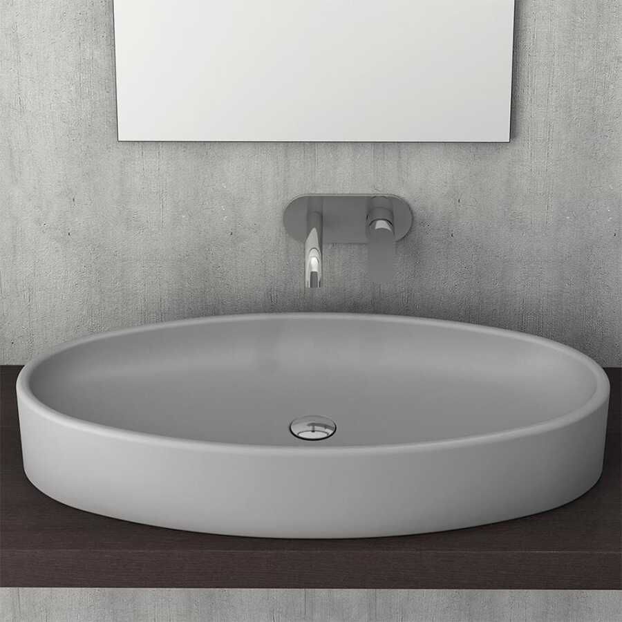 BOCCHI Vessel Elips Çanak Lavabo, 85 cm, Mat Gri