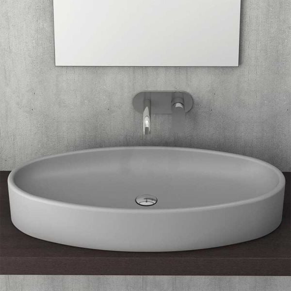 BOCCHI Vessel Elips Çanak Lavabo, 85 cm, Mat Gri