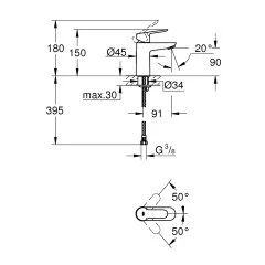 Grohe Bauedge Tek Kumandalı Lavabo Bataryası S-Boyut Krom
