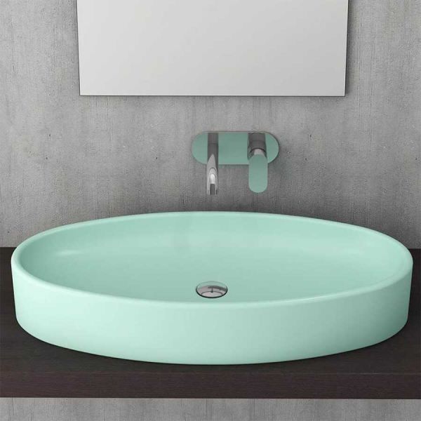 BOCCHI Vessel Elips Çanak Lavabo, 85 cm, Mat Mint Yeşil