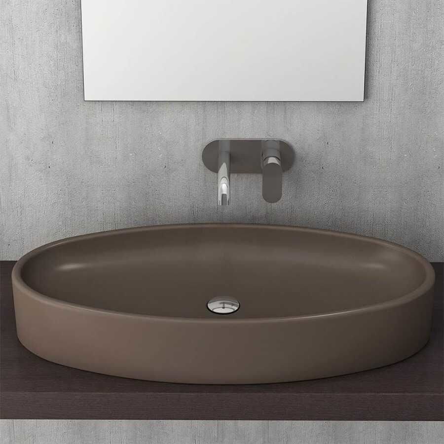 BOCCHI Vessel Elips Çanak Lavabo, 85 cm, Mat Kahve