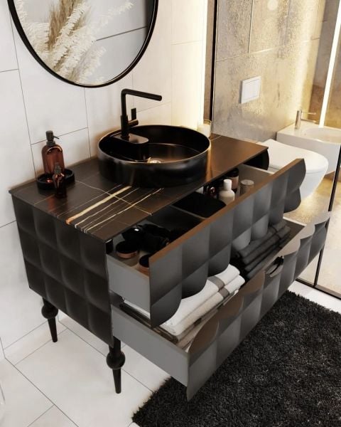 Karen Onyx 100 cm Siyah Banyo Dolabı