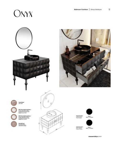 Karen Onyx 100 cm Siyah Banyo Dolabı
