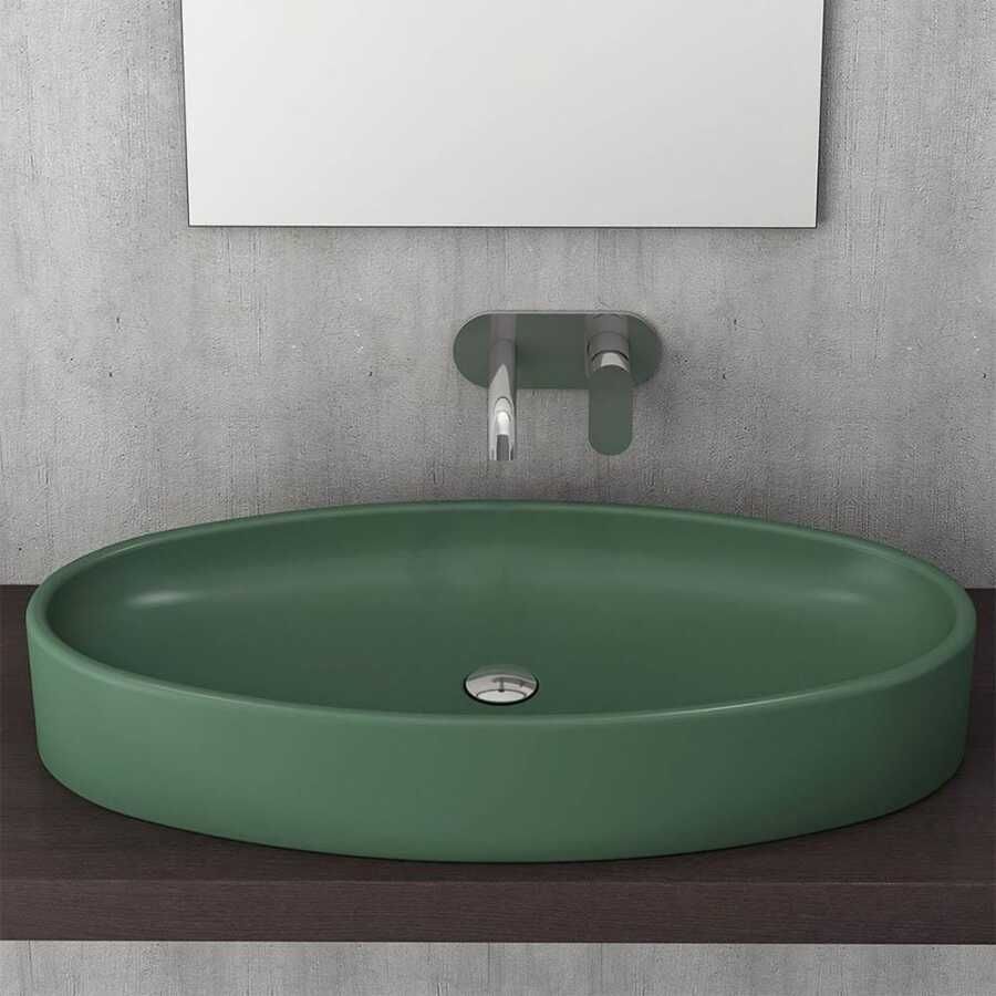 BOCCHI Vessel Elips Çanak Lavabo, 85 cm, Mat Yeşil