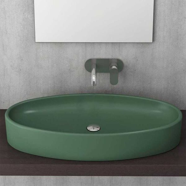 BOCCHI Vessel Elips Çanak Lavabo, 85 cm, Mat Yeşil