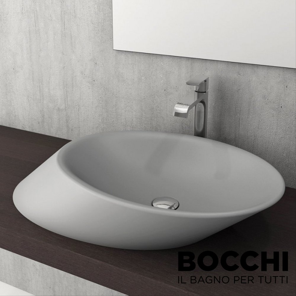 BOCCHİ Vessel Yatay Çanak Lavabo 72 cm Mat Gri