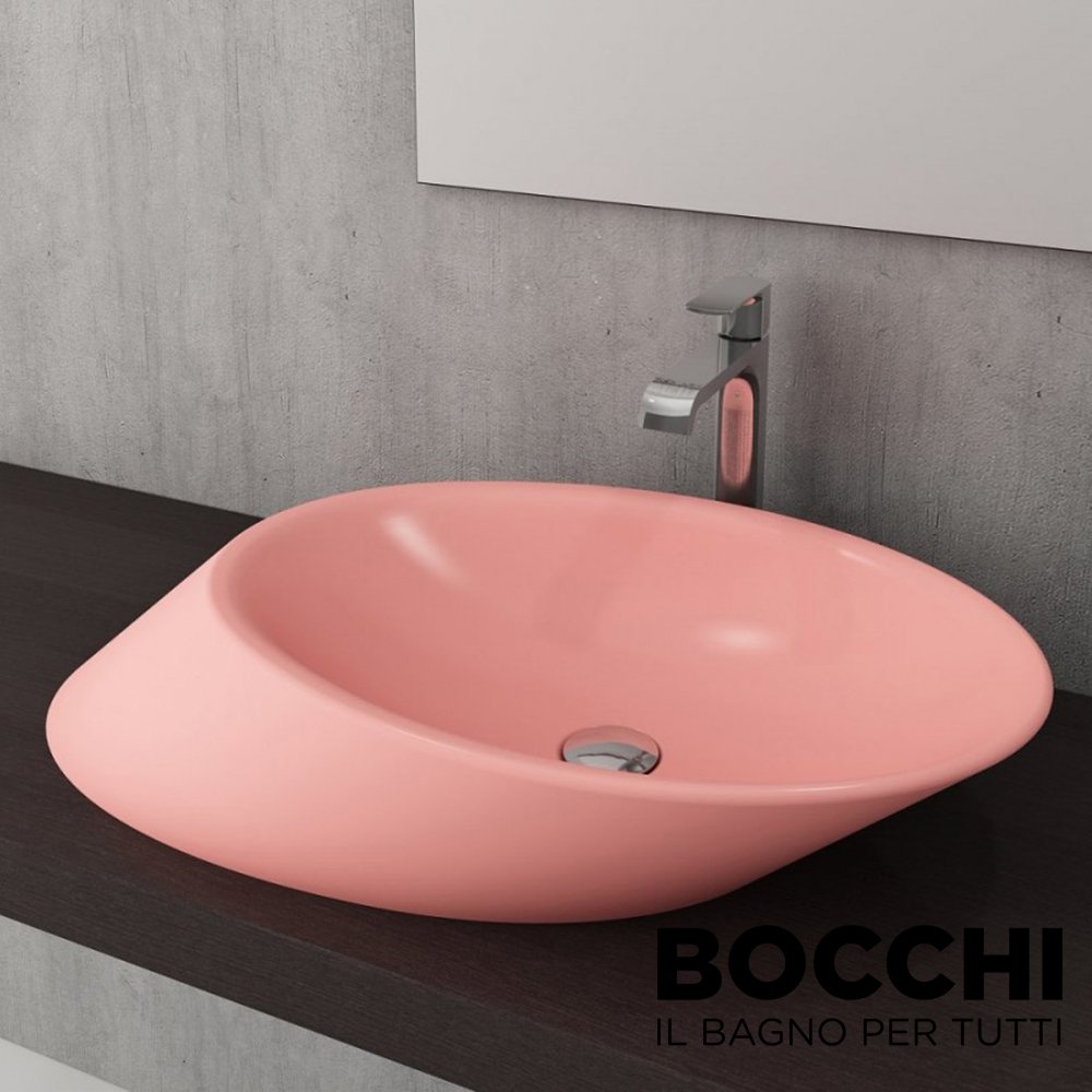BOCCHİ Vessel Yatay Çanak Lavabo 72 cm Mat Somon