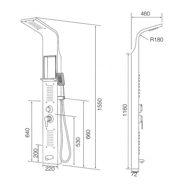 PENTA Beyaz Hidromasajlı Duş paneli