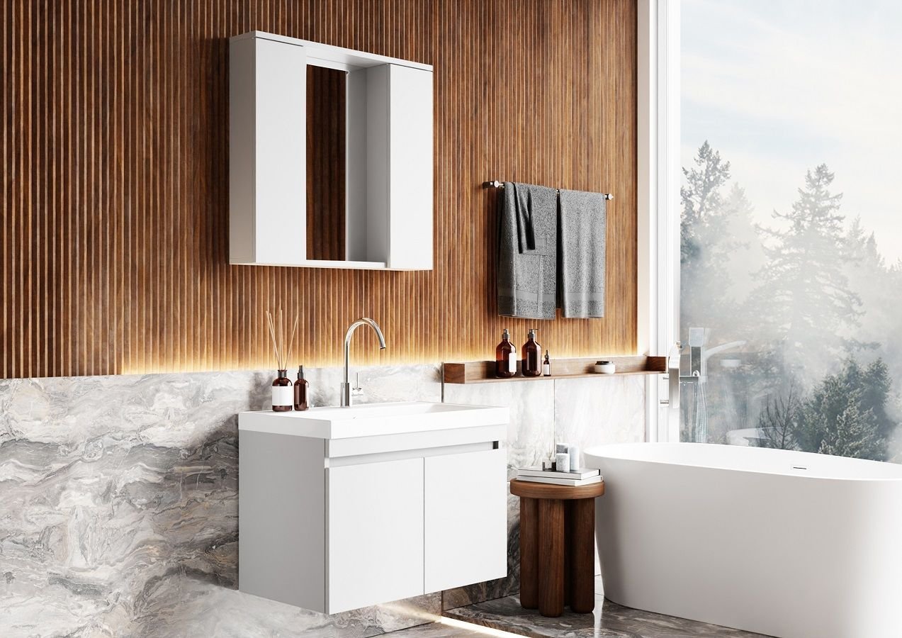 Karen Koza 80 cm Beyaz Banyo Dolabı