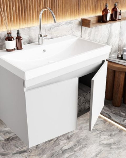 Karen Koza 80 cm Beyaz Banyo Dolabı