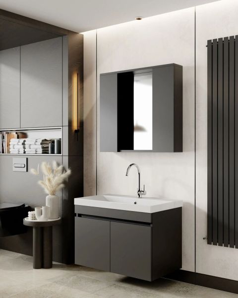 Karen Arya 80 cm Antrasit Banyo Dolabı