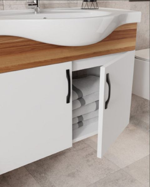 Karen Mercan 80 cm Söğüt/Beyaz Banyo Dolabı