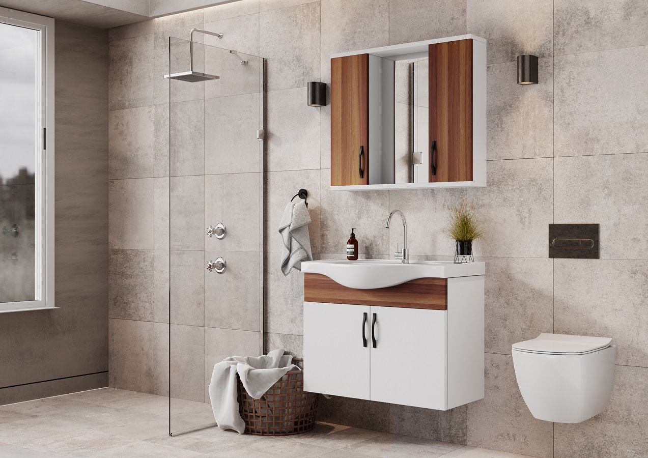 Karen Mercan 80 cm Söğüt/Beyaz Banyo Dolabı