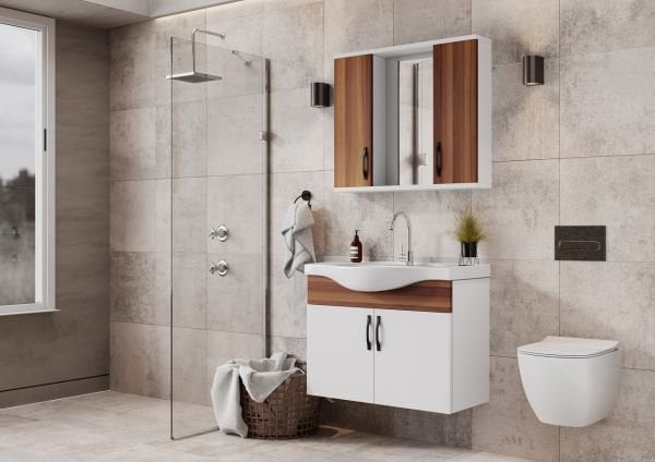 Karen Mercan 80 cm Söğüt/Beyaz Banyo Dolabı